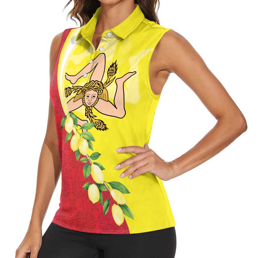 La Sicilia Women Sleeveless Polo Shirt Bandiera della Sicilia Motif