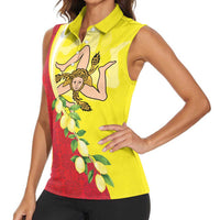 La Sicilia Women Sleeveless Polo Shirt Bandiera della Sicilia Motif
