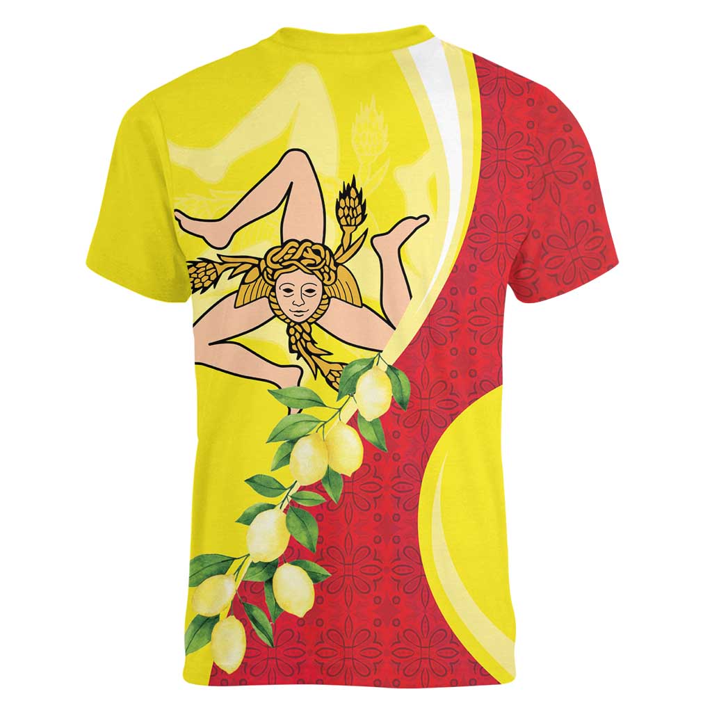 La Sicilia Women V-Neck T-Shirt Bandiera della Sicilia Motif