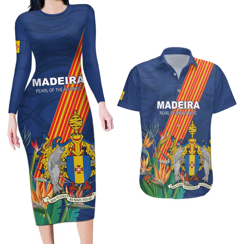 Personalized Madeira Couples Matching Long Sleeve Bodycon Dress and Hawaiian Shirt Das Ilhas as Mais Belas e Livres