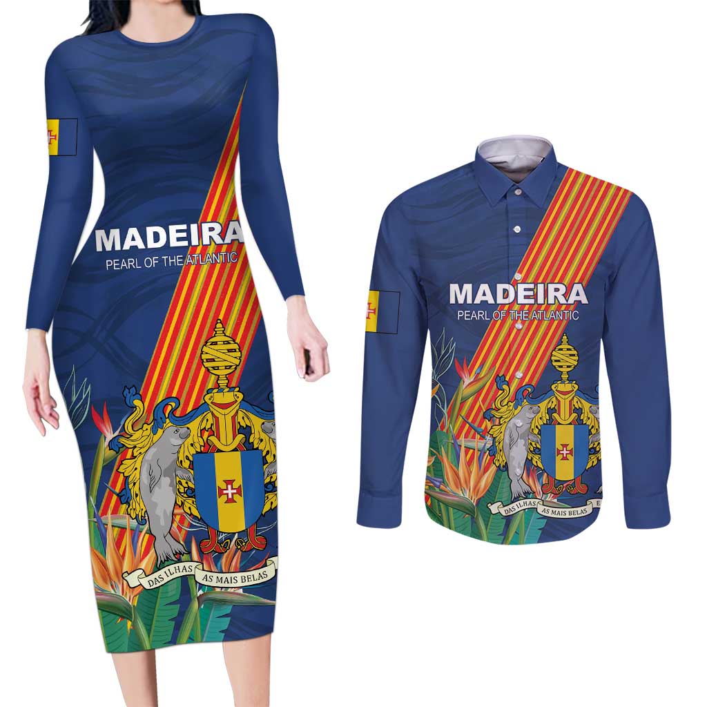 Personalized Madeira Couples Matching Long Sleeve Bodycon Dress and Long Sleeve Button Shirt Das Ilhas as Mais Belas e Livres