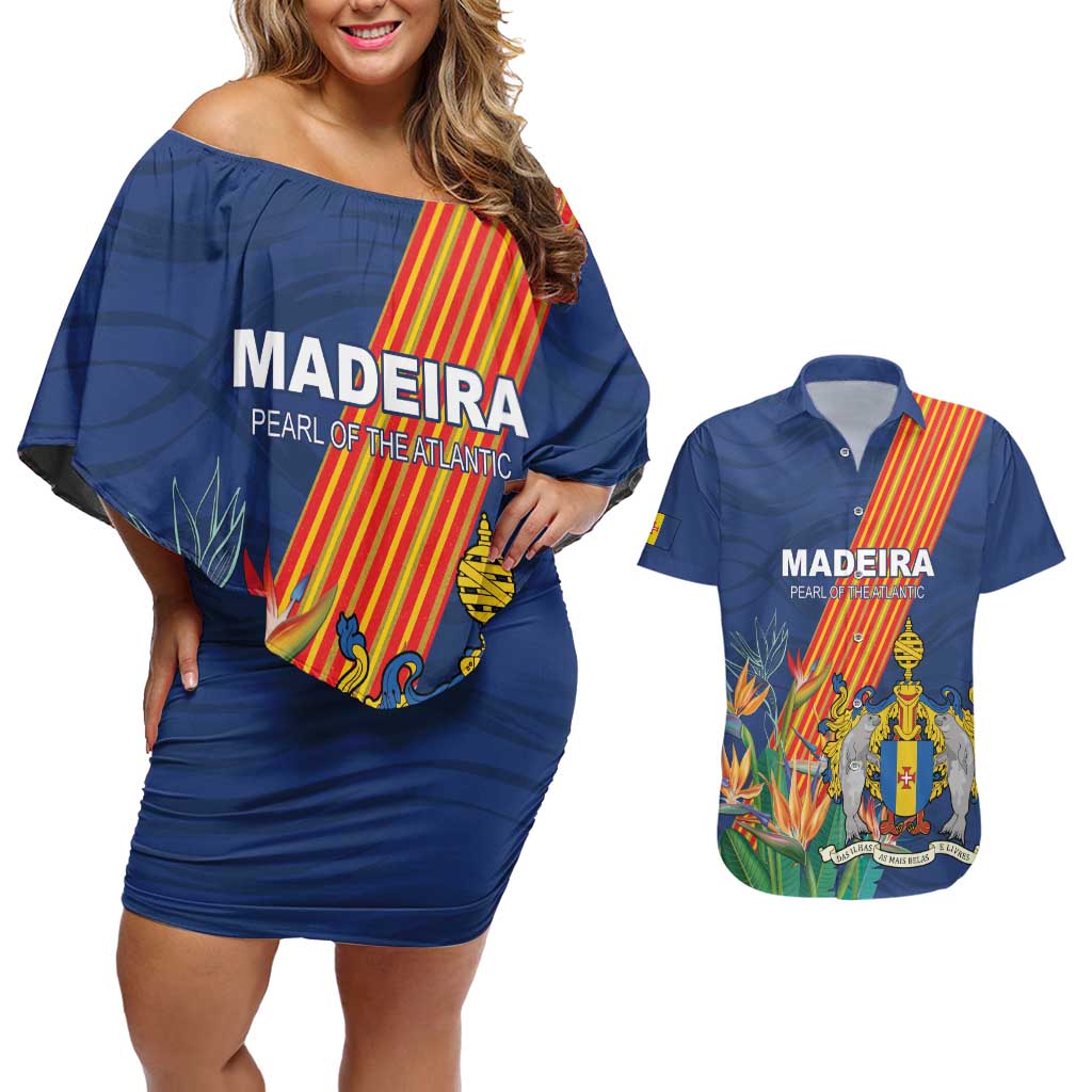 Personalized Madeira Couples Matching Off Shoulder Short Dress and Hawaiian Shirt Das Ilhas as Mais Belas e Livres
