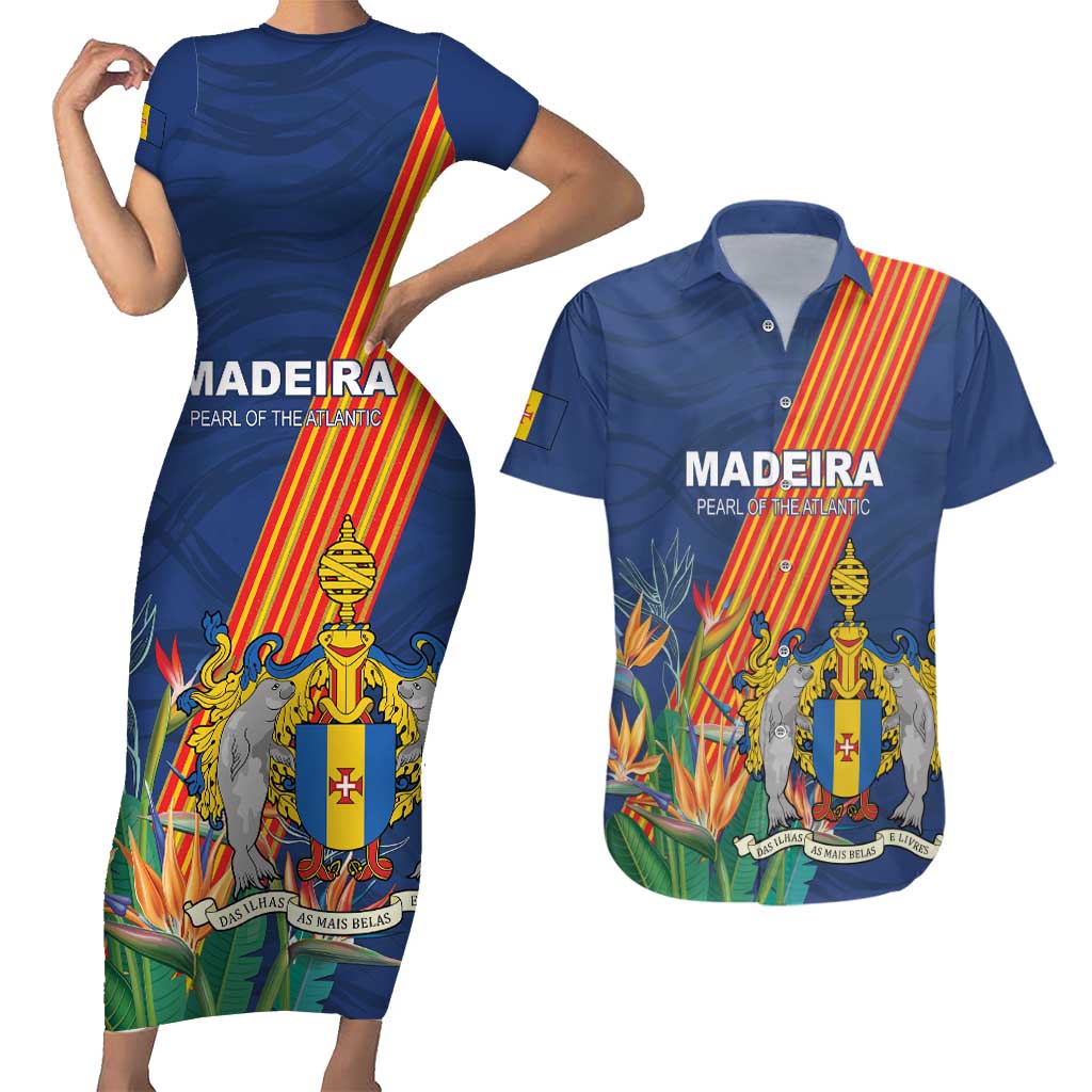 Personalized Madeira Couples Matching Short Sleeve Bodycon Dress and Hawaiian Shirt Das Ilhas as Mais Belas e Livres