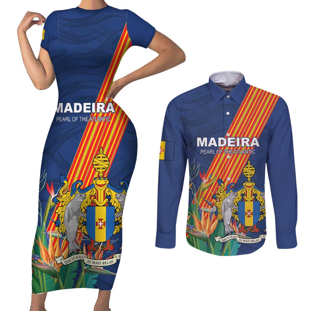 Personalized Madeira Couples Matching Short Sleeve Bodycon Dress and Long Sleeve Button Shirt Das Ilhas as Mais Belas e Livres