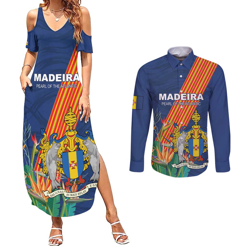 Personalized Madeira Couples Matching Summer Maxi Dress and Long Sleeve Button Shirt Das Ilhas as Mais Belas e Livres