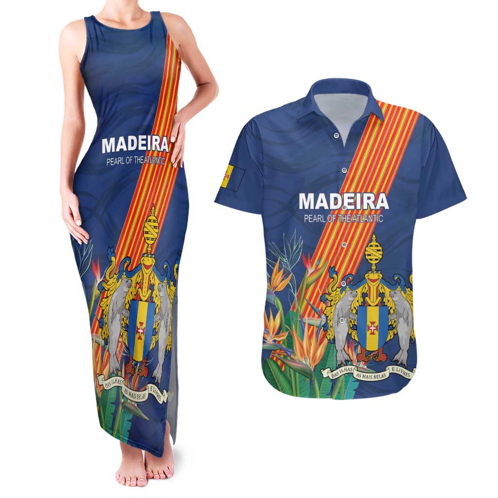 Personalized Madeira Couples Matching Tank Maxi Dress and Hawaiian Shirt Das Ilhas as Mais Belas e Livres