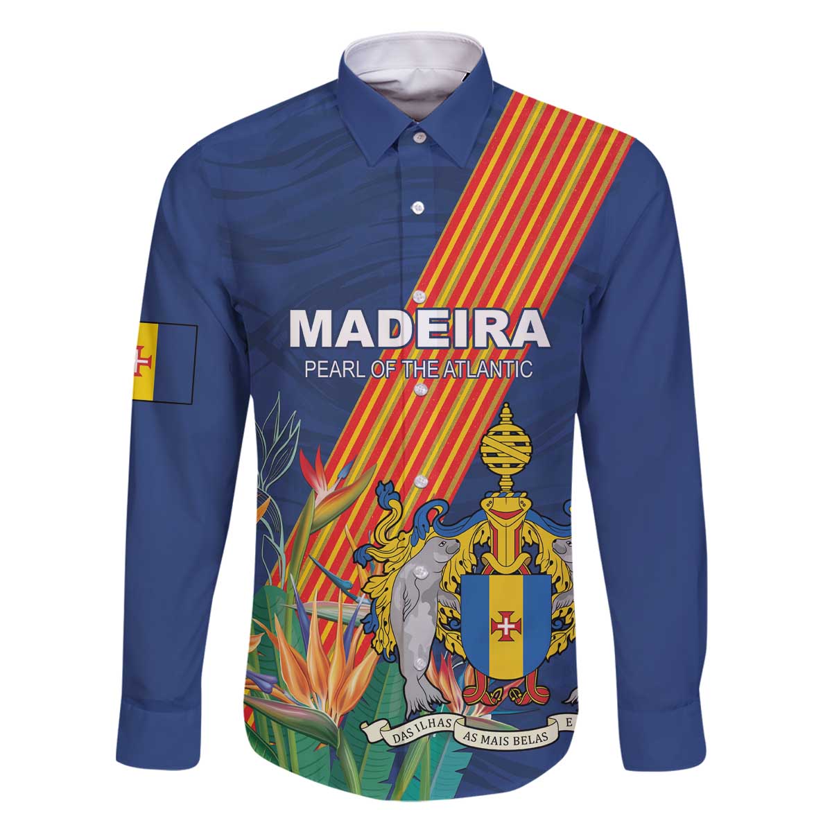 Personalized Madeira Family Matching Off The Shoulder Long Sleeve Dress and Hawaiian Shirt Das Ilhas as Mais Belas e Livres