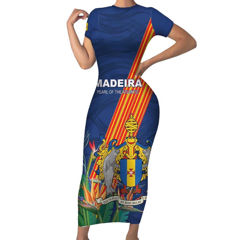 Personalized Madeira Short Sleeve Bodycon Dress Das Ilhas as Mais Belas e Livres
