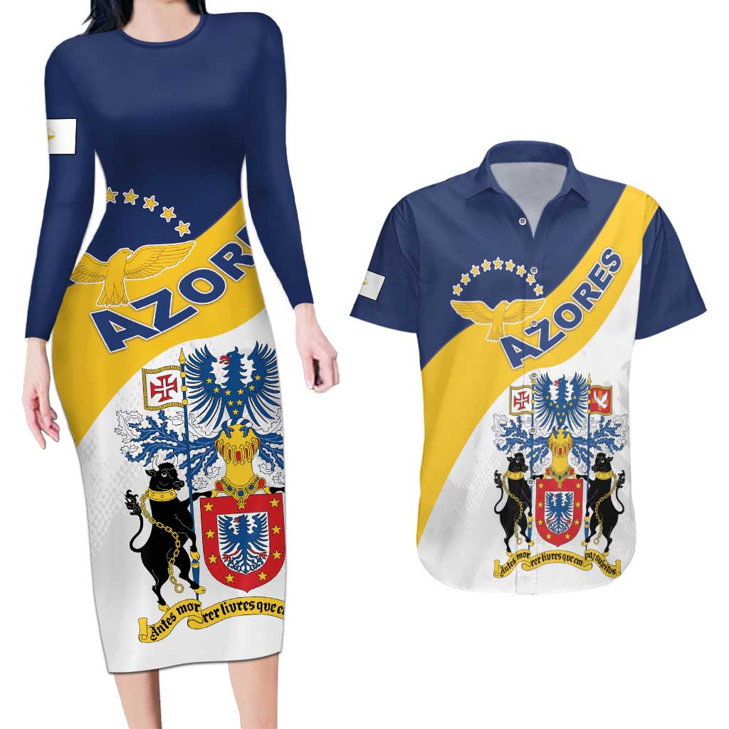 Personalized Azores Couples Matching Long Sleeve Bodycon Dress and Hawaiian Shirt Antes Morrer Livres Que Em Paz Sujeitos