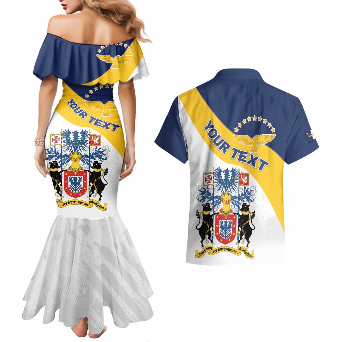 Personalized Azores Couples Matching Mermaid Dress and Hawaiian Shirt Antes Morrer Livres Que Em Paz Sujeitos