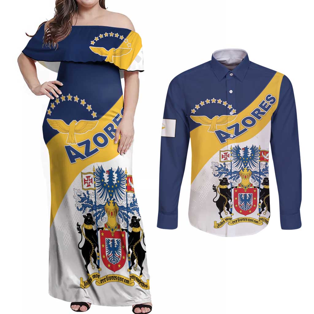 Personalized Azores Couples Matching Off Shoulder Maxi Dress and Long Sleeve Button Shirt Antes Morrer Livres Que Em Paz Sujeitos
