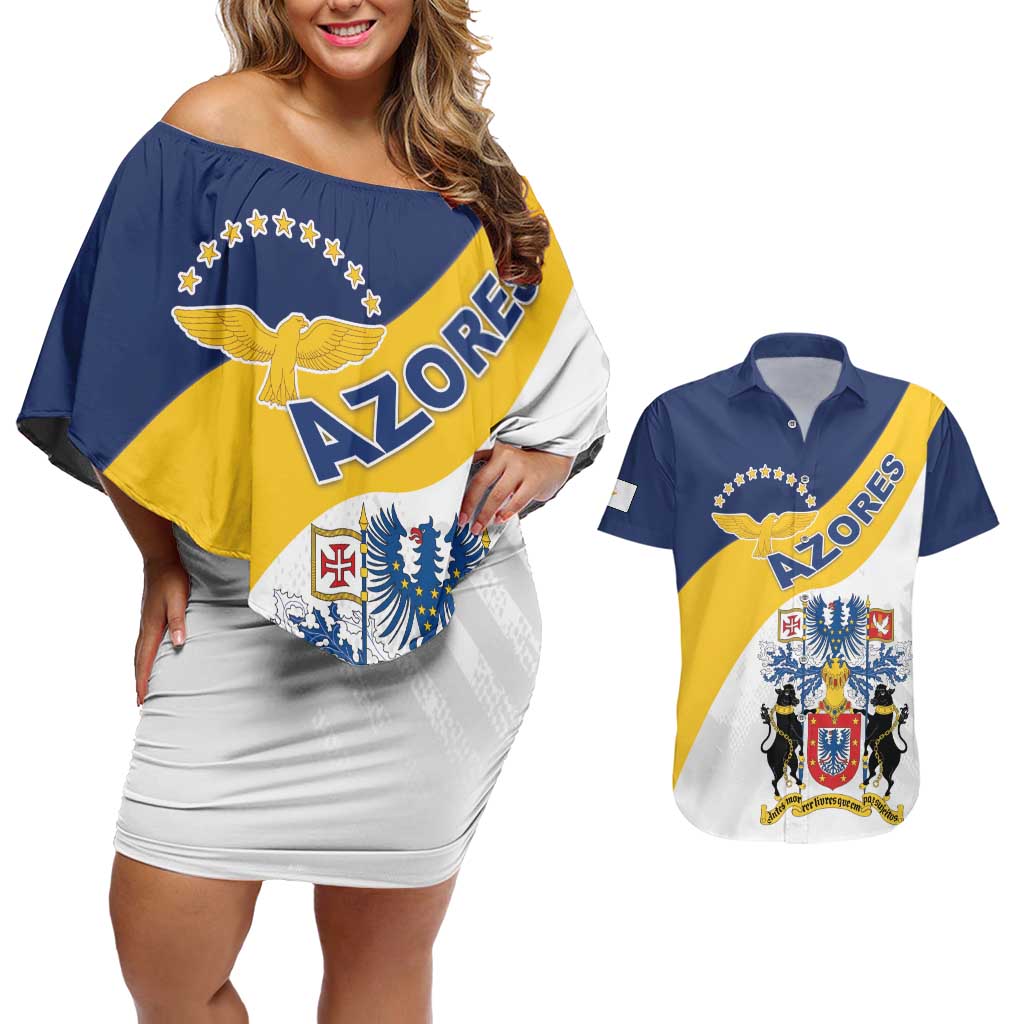 Personalized Azores Couples Matching Off Shoulder Short Dress and Hawaiian Shirt Antes Morrer Livres Que Em Paz Sujeitos