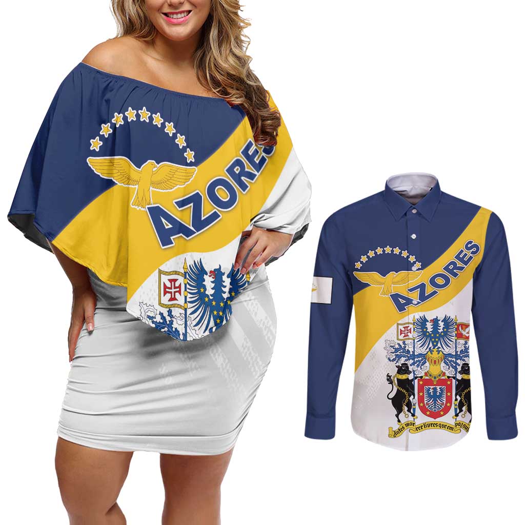 Personalized Azores Couples Matching Off Shoulder Short Dress and Long Sleeve Button Shirt Antes Morrer Livres Que Em Paz Sujeitos