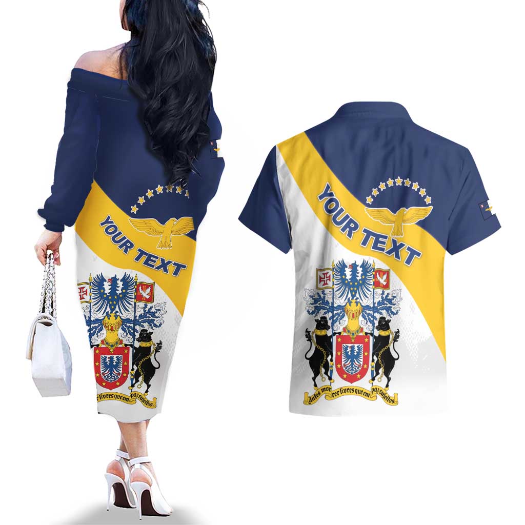 Personalized Azores Couples Matching Off The Shoulder Long Sleeve Dress and Hawaiian Shirt Antes Morrer Livres Que Em Paz Sujeitos