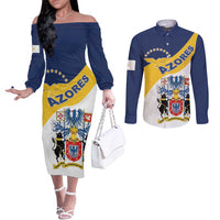 Personalized Azores Couples Matching Off The Shoulder Long Sleeve Dress and Long Sleeve Button Shirt Antes Morrer Livres Que Em Paz Sujeitos
