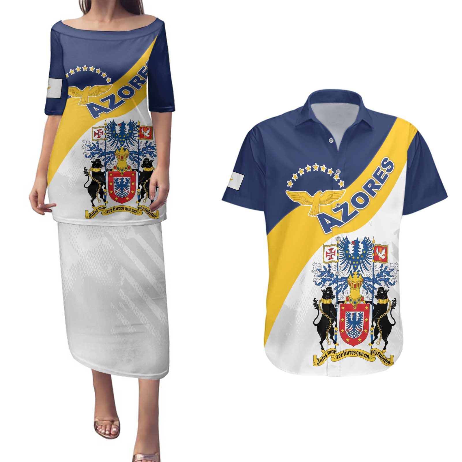 Personalized Azores Couples Matching Puletasi and Hawaiian Shirt Antes Morrer Livres Que Em Paz Sujeitos