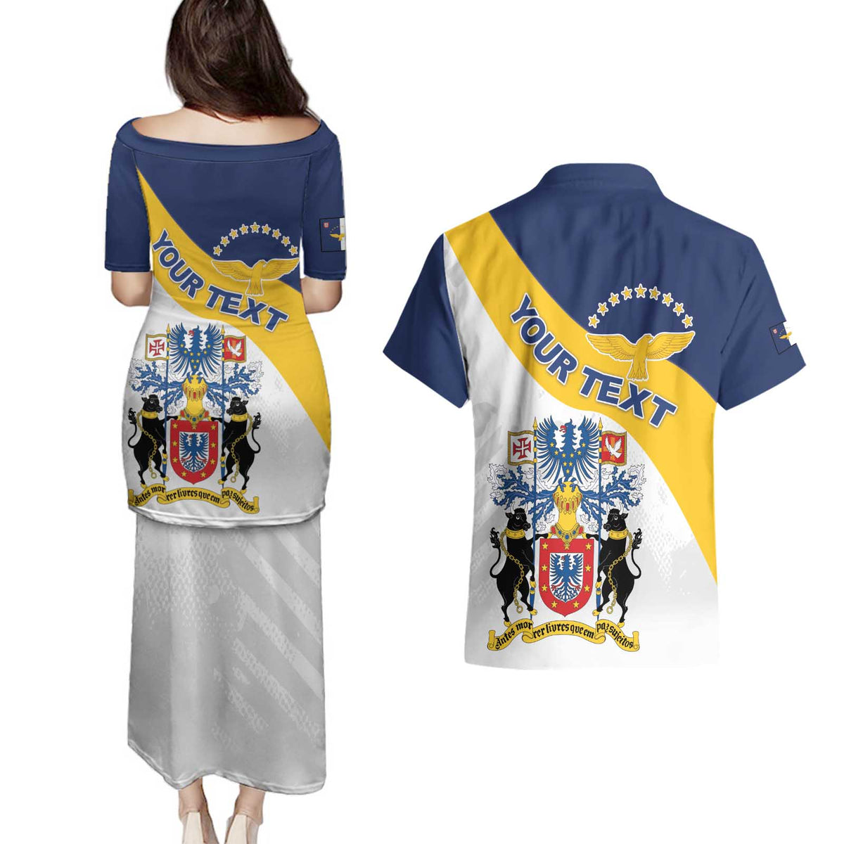 Personalized Azores Couples Matching Puletasi and Hawaiian Shirt Antes Morrer Livres Que Em Paz Sujeitos