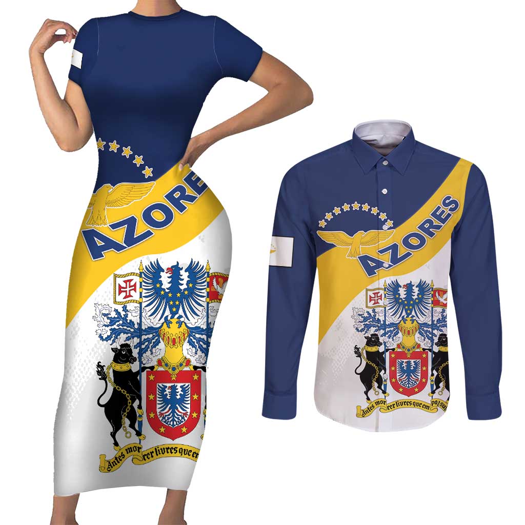 Personalized Azores Couples Matching Short Sleeve Bodycon Dress and Long Sleeve Button Shirt Antes Morrer Livres Que Em Paz Sujeitos