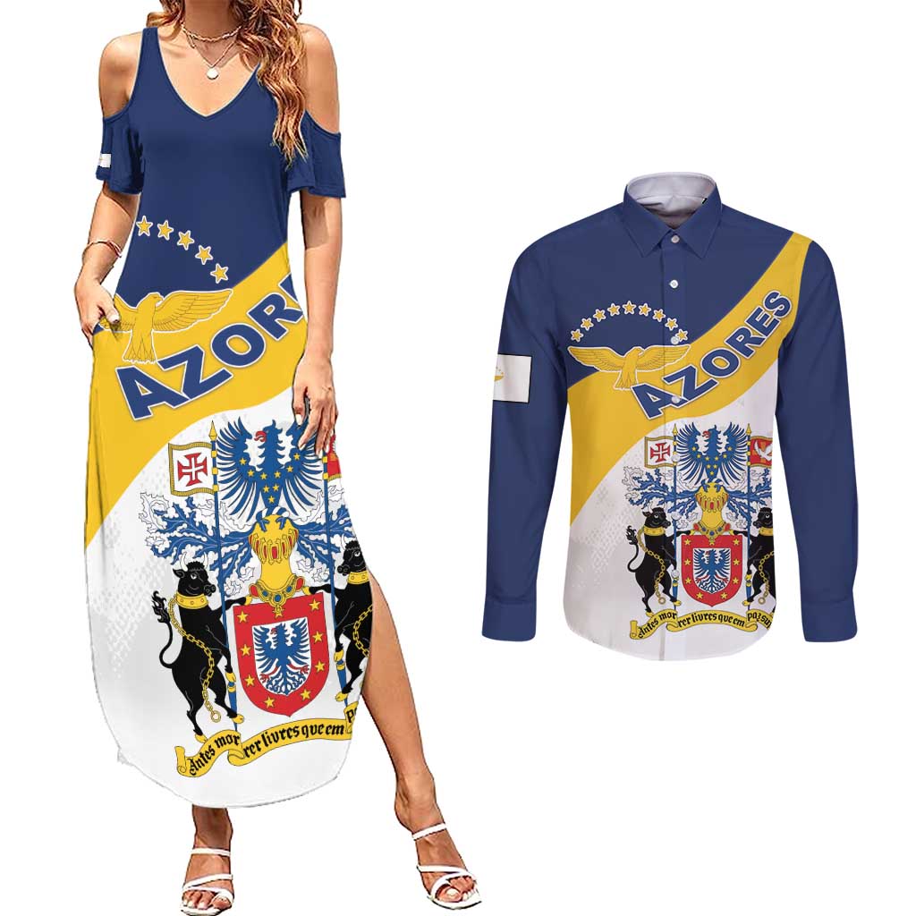 Personalized Azores Couples Matching Summer Maxi Dress and Long Sleeve Button Shirt Antes Morrer Livres Que Em Paz Sujeitos