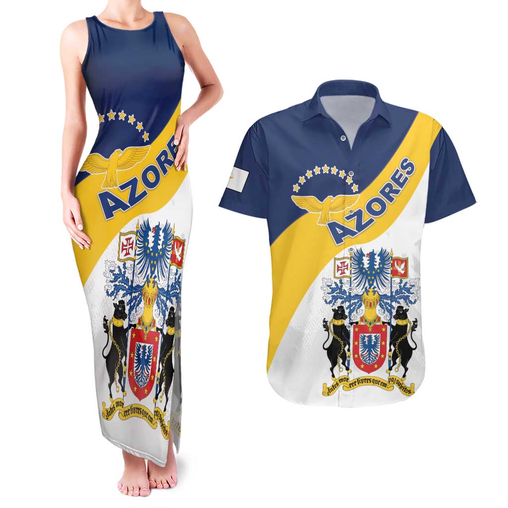 Personalized Azores Couples Matching Tank Maxi Dress and Hawaiian Shirt Antes Morrer Livres Que Em Paz Sujeitos