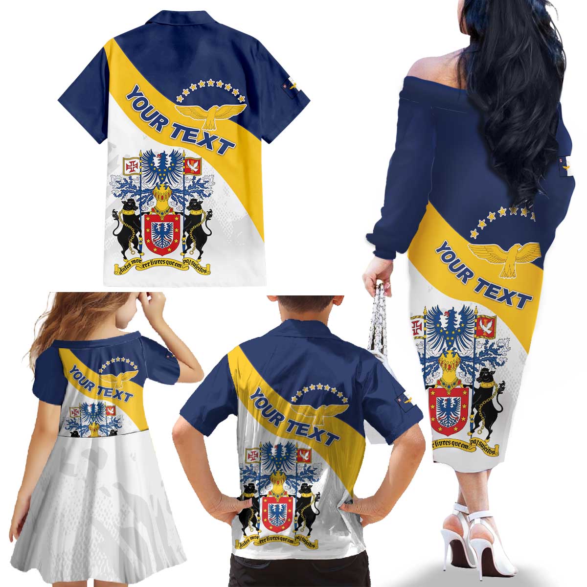 Personalized Azores Family Matching Off The Shoulder Long Sleeve Dress and Hawaiian Shirt Antes Morrer Livres Que Em Paz Sujeitos