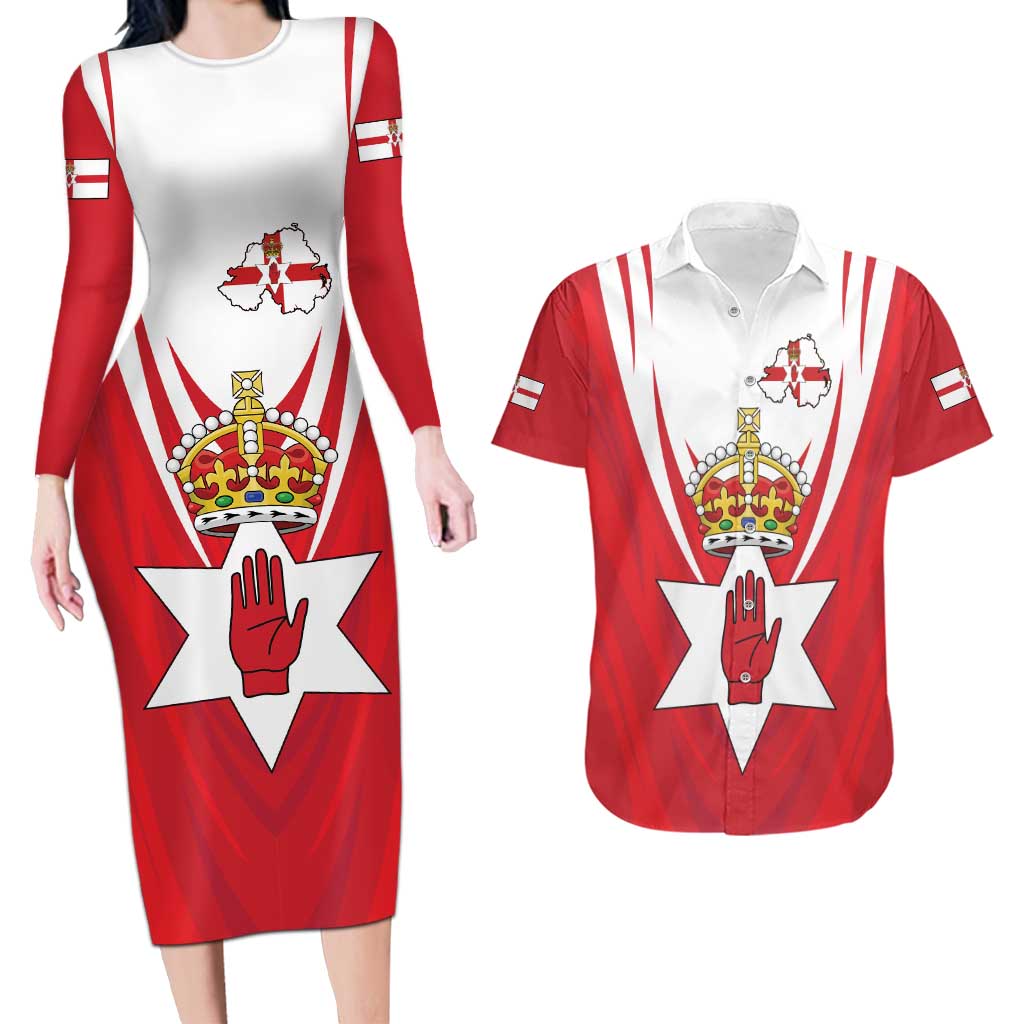 Personalized Northern Ireland Couples Matching Long Sleeve Bodycon Dress and Hawaiian Shirt Coat Of Arms With Map