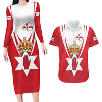 Personalized Northern Ireland Couples Matching Long Sleeve Bodycon Dress and Hawaiian Shirt Coat Of Arms With Map