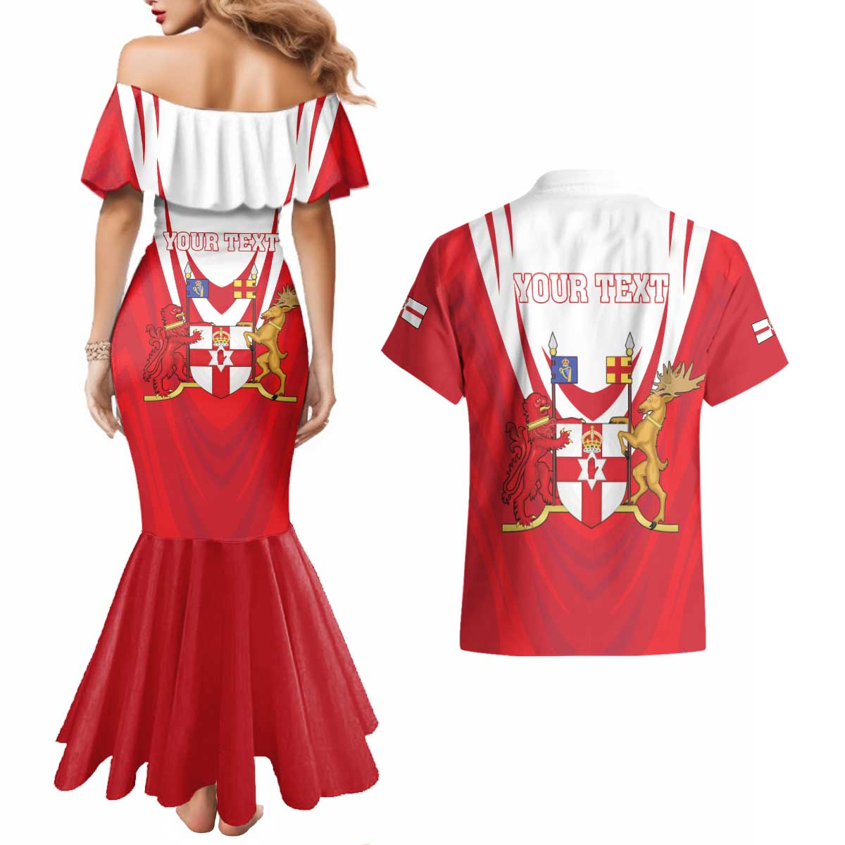 Personalized Northern Ireland Couples Matching Mermaid Dress and Hawaiian Shirt Coat Of Arms With Map