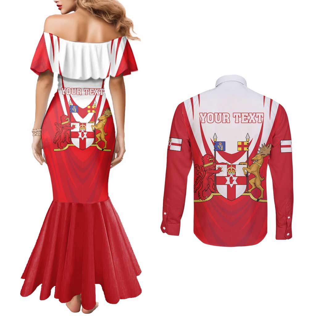 Personalized Northern Ireland Couples Matching Mermaid Dress and Long Sleeve Button Shirt Coat Of Arms With Map