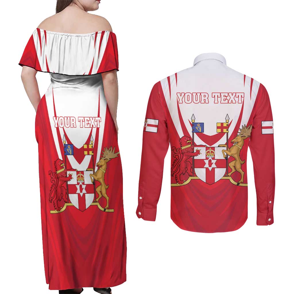 Personalized Northern Ireland Couples Matching Off Shoulder Maxi Dress and Long Sleeve Button Shirt Coat Of Arms With Map
