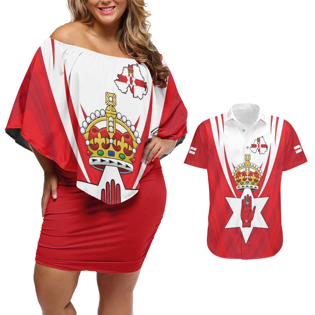 Personalized Northern Ireland Couples Matching Off Shoulder Short Dress and Hawaiian Shirt Coat Of Arms With Map