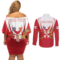 Personalized Northern Ireland Couples Matching Off Shoulder Short Dress and Long Sleeve Button Shirt Coat Of Arms With Map