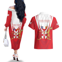 Personalized Northern Ireland Couples Matching Off The Shoulder Long Sleeve Dress and Hawaiian Shirt Coat Of Arms With Map