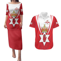 Personalized Northern Ireland Couples Matching Puletasi and Hawaiian Shirt Coat Of Arms With Map