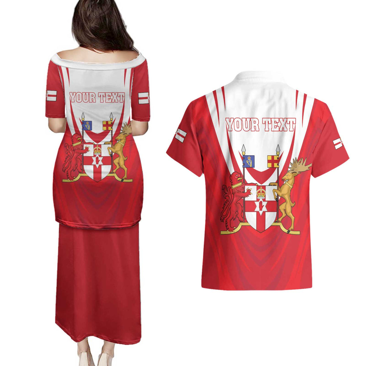 Personalized Northern Ireland Couples Matching Puletasi and Hawaiian Shirt Coat Of Arms With Map