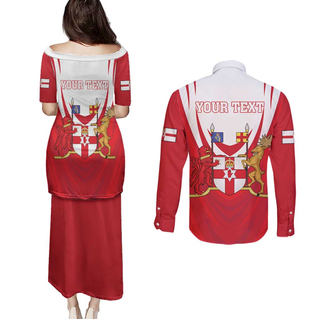 Personalized Northern Ireland Couples Matching Puletasi and Long Sleeve Button Shirt Coat Of Arms With Map