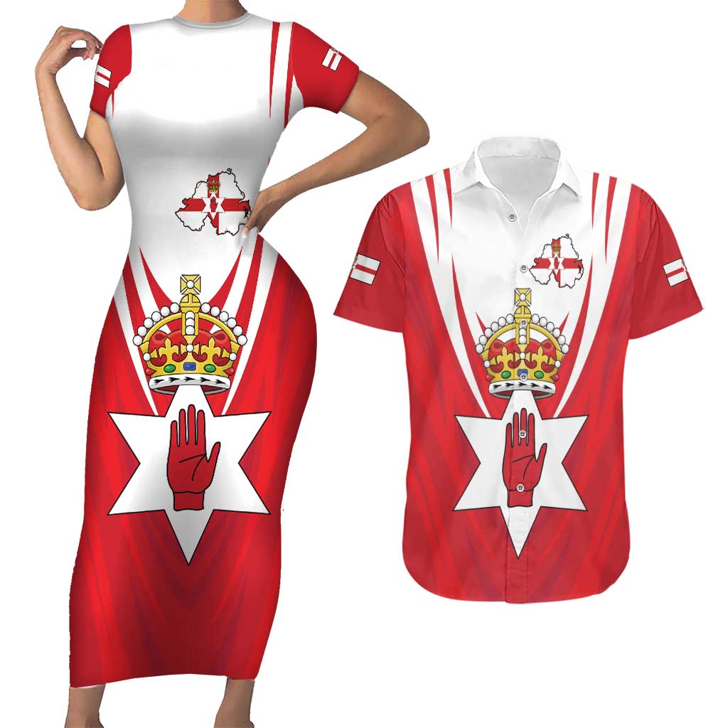 Personalized Northern Ireland Couples Matching Short Sleeve Bodycon Dress and Hawaiian Shirt Coat Of Arms With Map