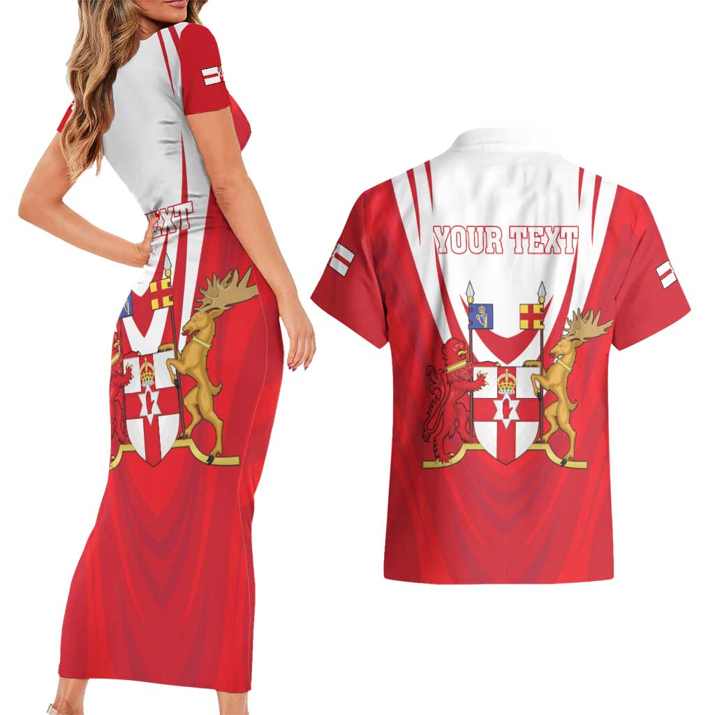 Personalized Northern Ireland Couples Matching Short Sleeve Bodycon Dress and Hawaiian Shirt Coat Of Arms With Map