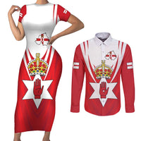 Personalized Northern Ireland Couples Matching Short Sleeve Bodycon Dress and Long Sleeve Button Shirt Coat Of Arms With Map