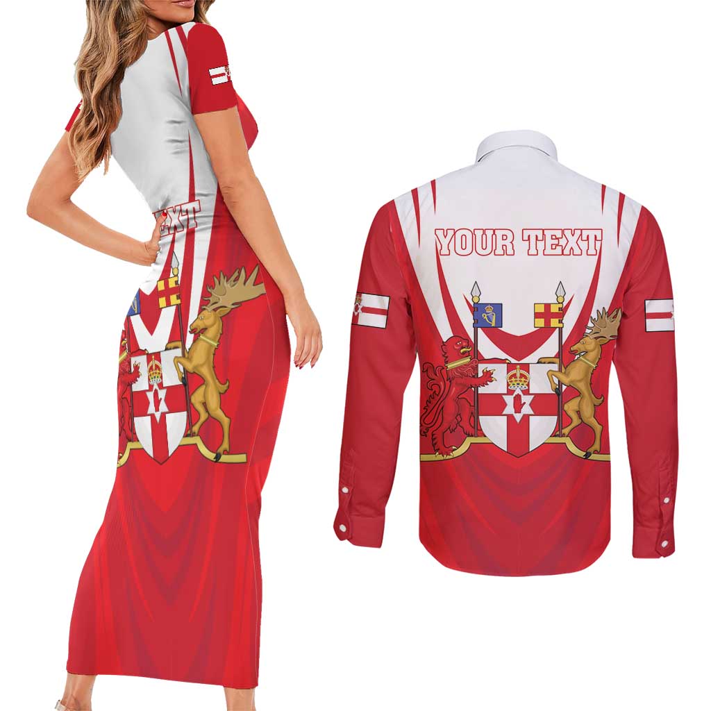 Personalized Northern Ireland Couples Matching Short Sleeve Bodycon Dress and Long Sleeve Button Shirt Coat Of Arms With Map