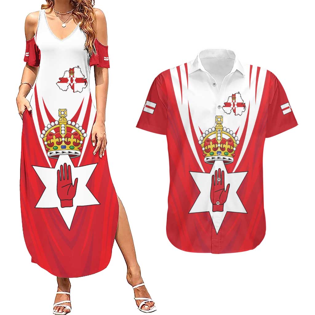 Personalized Northern Ireland Couples Matching Summer Maxi Dress and Hawaiian Shirt Coat Of Arms With Map