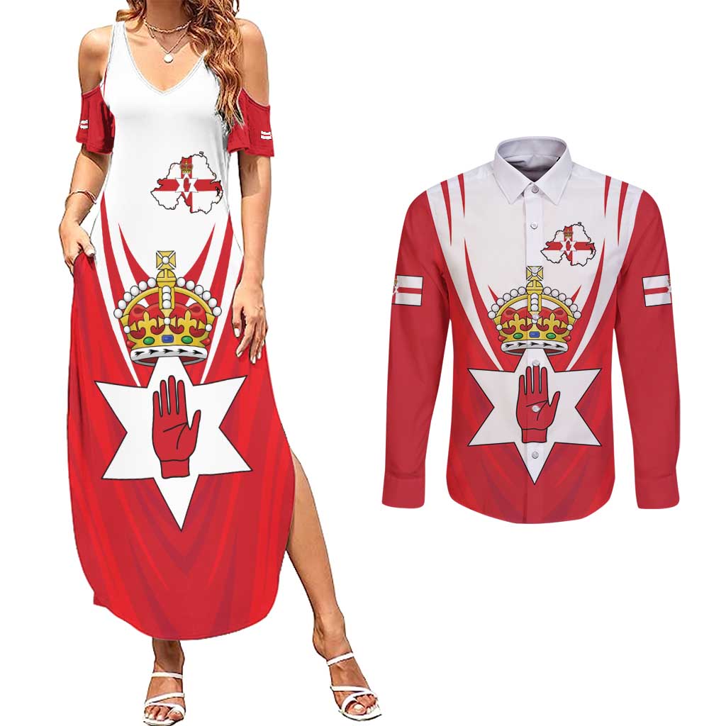 Personalized Northern Ireland Couples Matching Summer Maxi Dress and Long Sleeve Button Shirt Coat Of Arms With Map