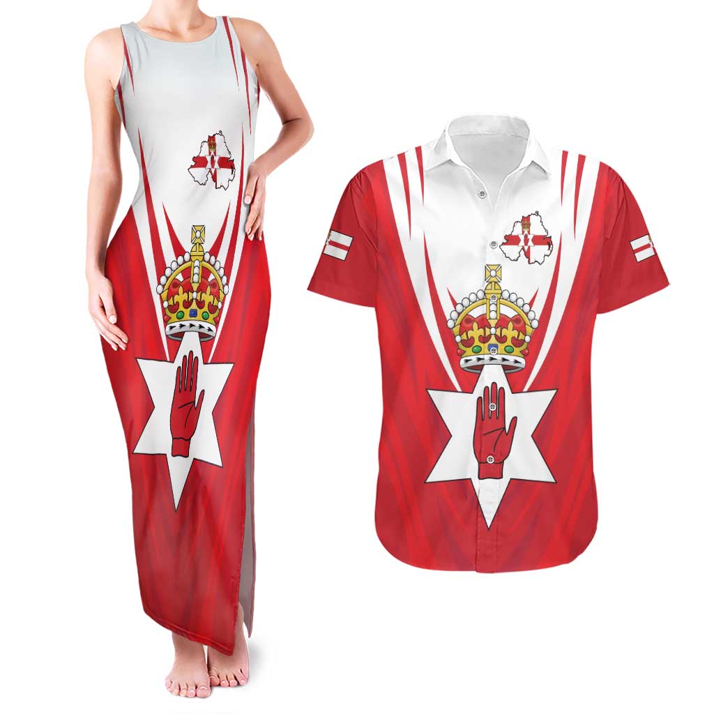 Personalized Northern Ireland Couples Matching Tank Maxi Dress and Hawaiian Shirt Coat Of Arms With Map
