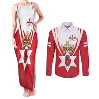 Personalized Northern Ireland Couples Matching Tank Maxi Dress and Long Sleeve Button Shirt Coat Of Arms With Map