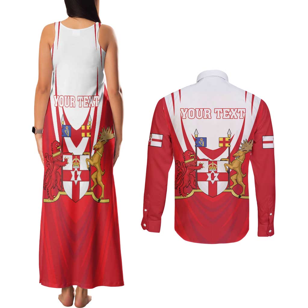 Personalized Northern Ireland Couples Matching Tank Maxi Dress and Long Sleeve Button Shirt Coat Of Arms With Map