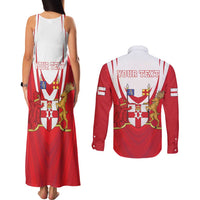 Personalized Northern Ireland Couples Matching Tank Maxi Dress and Long Sleeve Button Shirt Coat Of Arms With Map