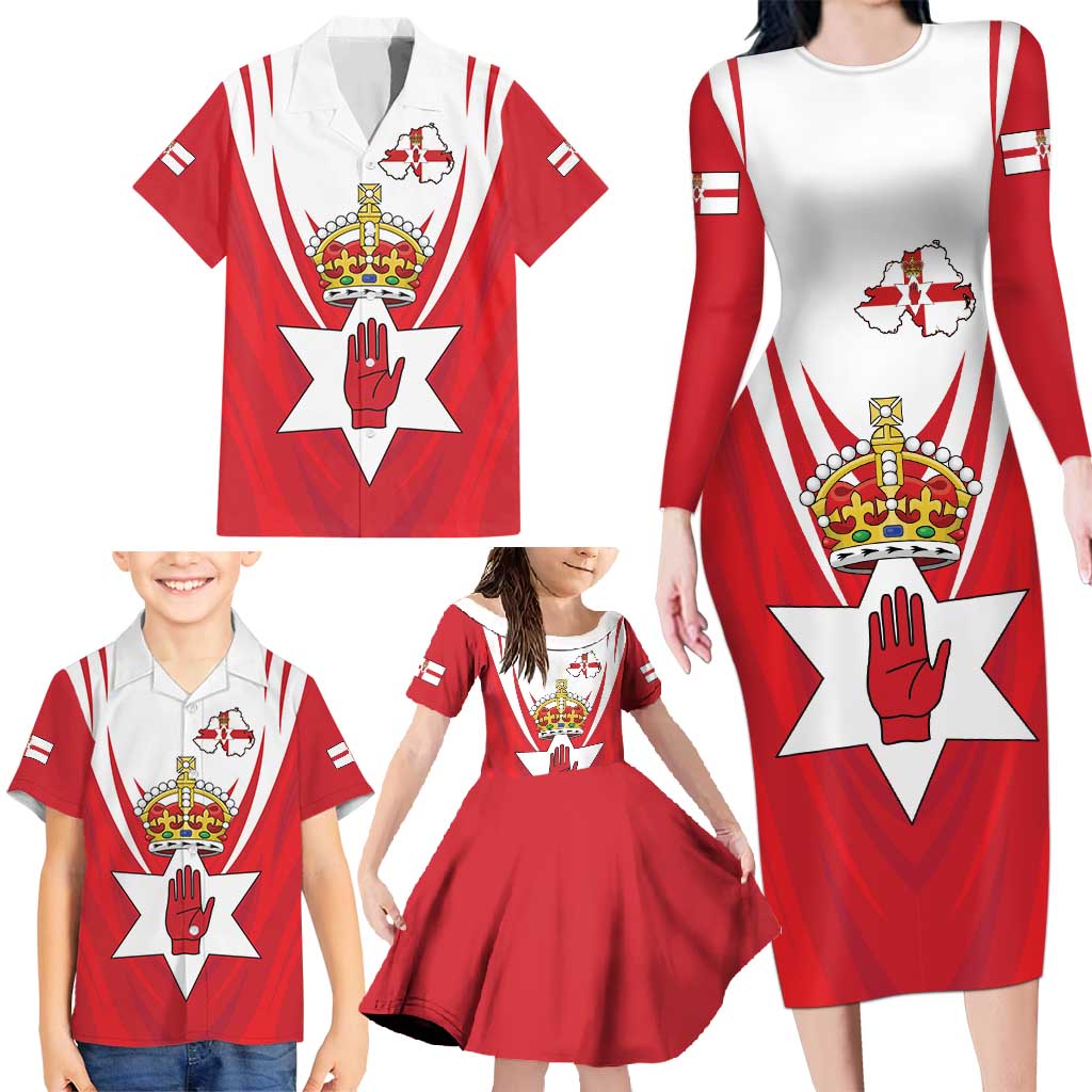 Personalized Northern Ireland Family Matching Long Sleeve Bodycon Dress and Hawaiian Shirt Coat Of Arms With Map