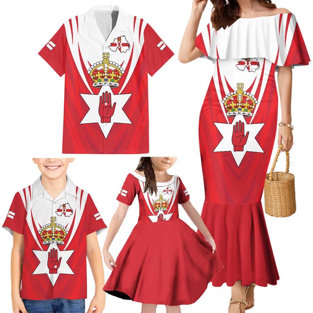 Personalized Northern Ireland Family Matching Mermaid Dress and Hawaiian Shirt Coat Of Arms With Map