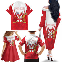 Personalized Northern Ireland Family Matching Off The Shoulder Long Sleeve Dress and Hawaiian Shirt Coat Of Arms With Map