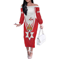 Personalized Northern Ireland Family Matching Off The Shoulder Long Sleeve Dress and Hawaiian Shirt Coat Of Arms With Map